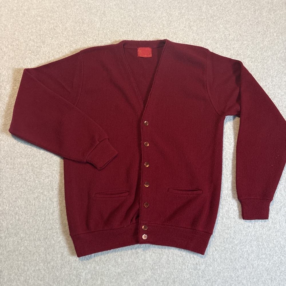 Vtg Kings Road‎ Sears Cardigan Sweater Men's Sz M Dk Red Orlon Acrylic Sw1
